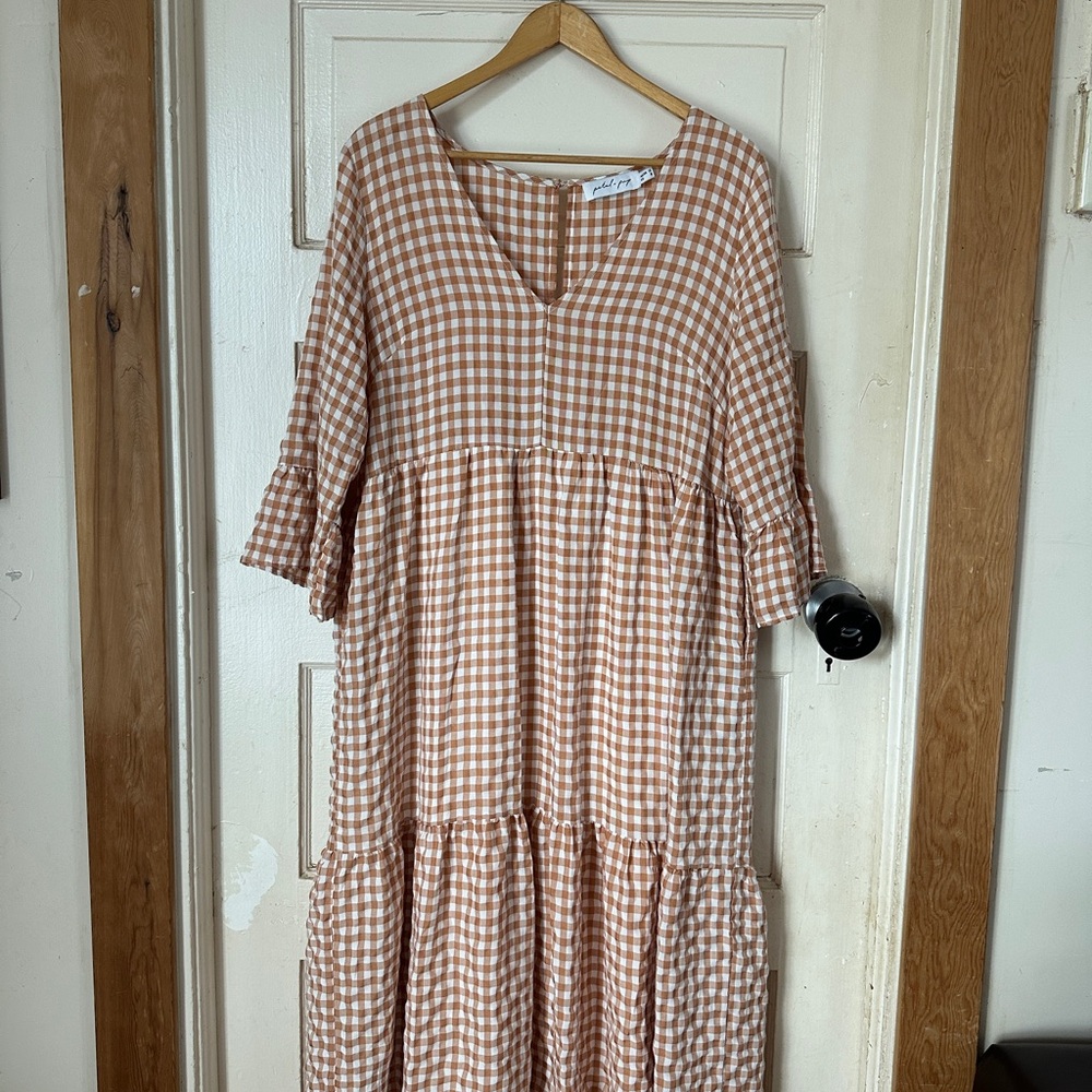 Petal & Pup Brown Gingham Long Sleeve Dress